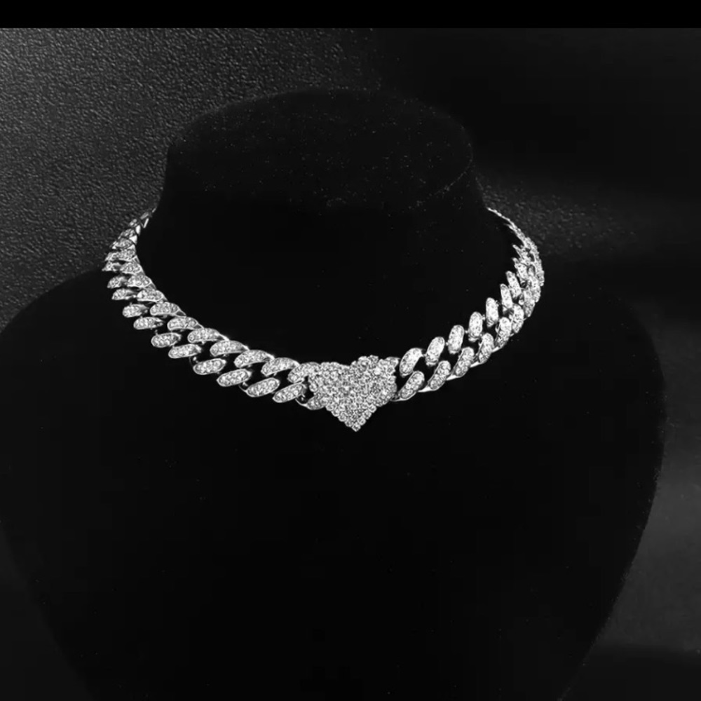 Iced Out Cuban Chain Necklace With Heart Pendant